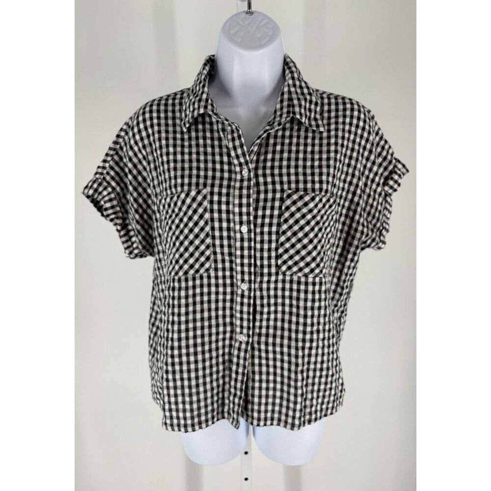 Black and white gingham button-down shirt